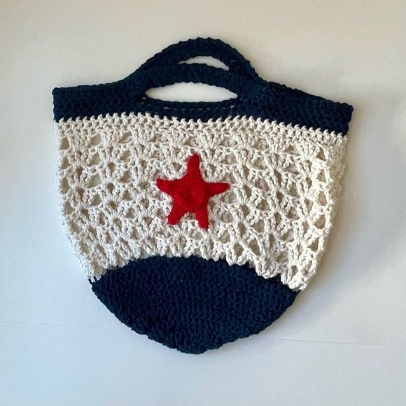 Handmade knit bag nautical bag with starfish crochet bag - Picture 3 of 5